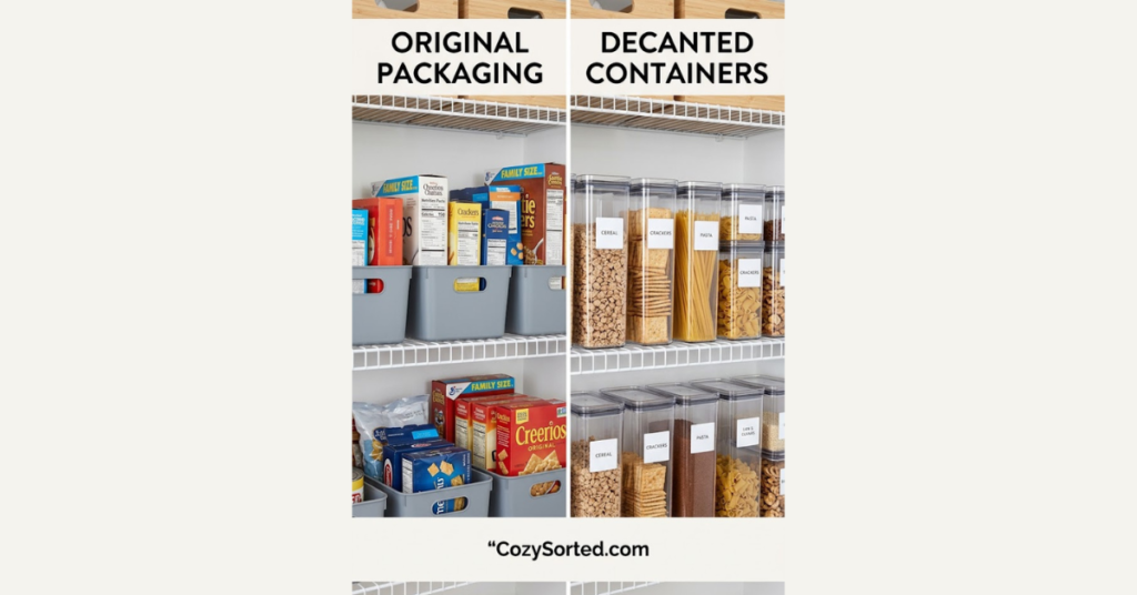 Decanted pantry containers versus original food packaging for renters