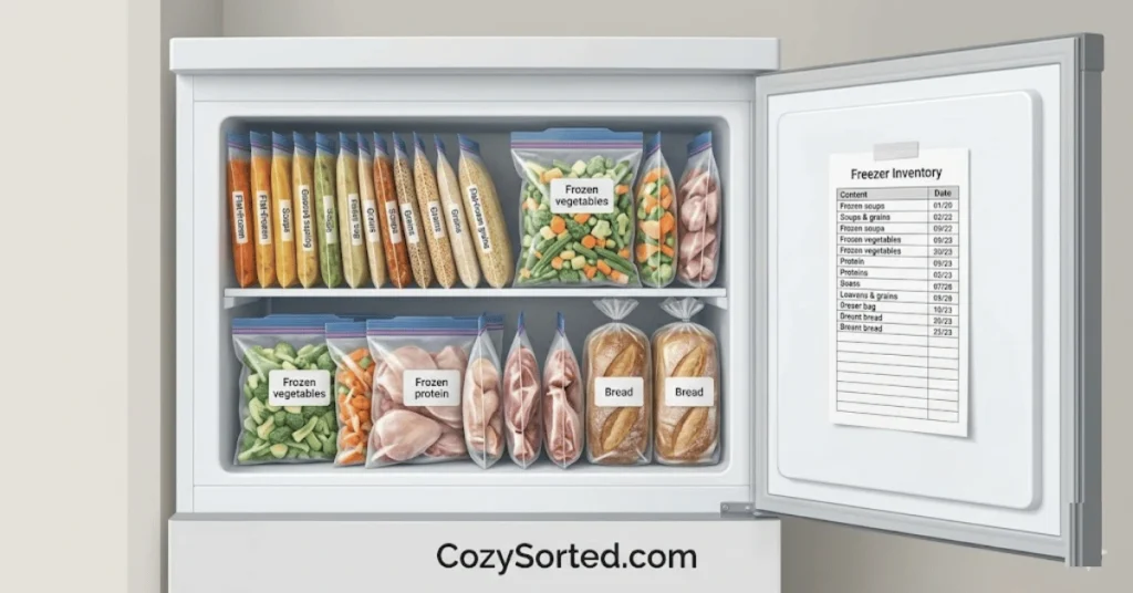Small freezer organization for batch cooking and fridge space saving