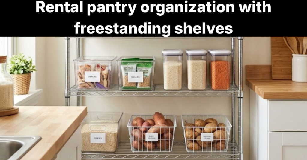 Rental pantry organization with freestanding shelves and no cabinet modifications