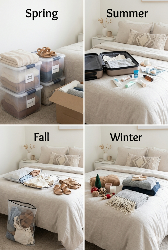 Seasonal bedroom declutter checklist for spring summer fall and winter organization
