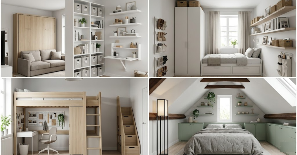 Small bedroom layouts using vertical storage solutions