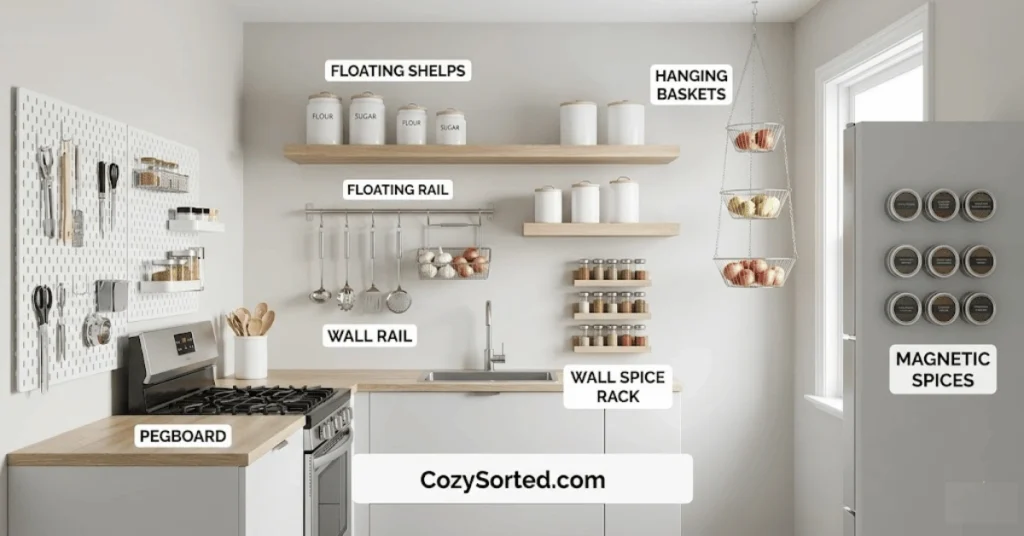 Vertical kitchen storage ideas for a small kitchen with no pantry