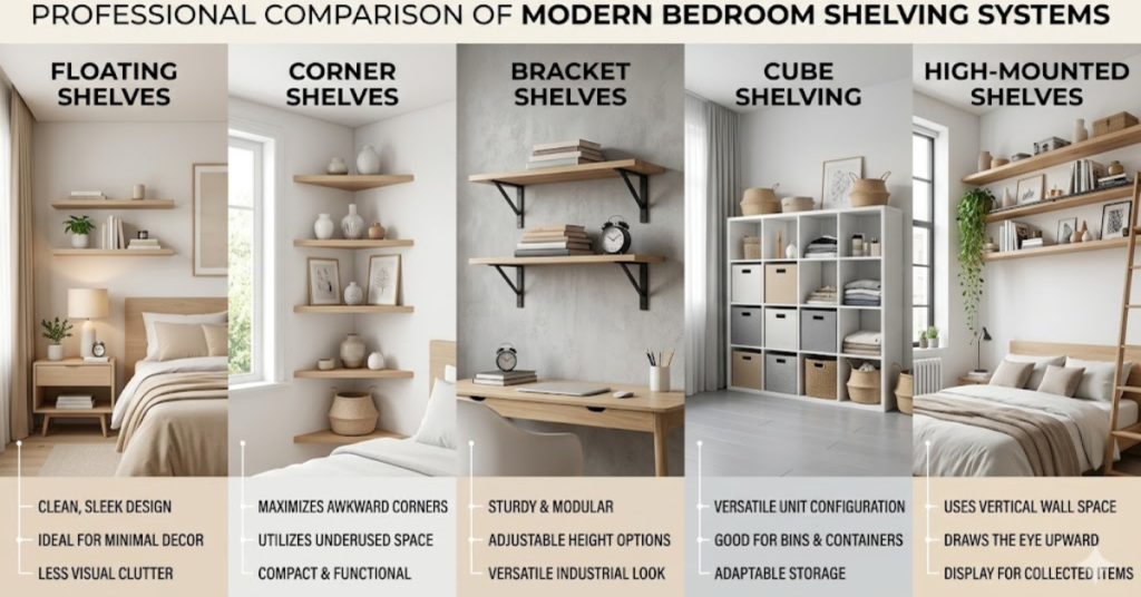 What wall-mounted shelves work best for bedroom vertical storage