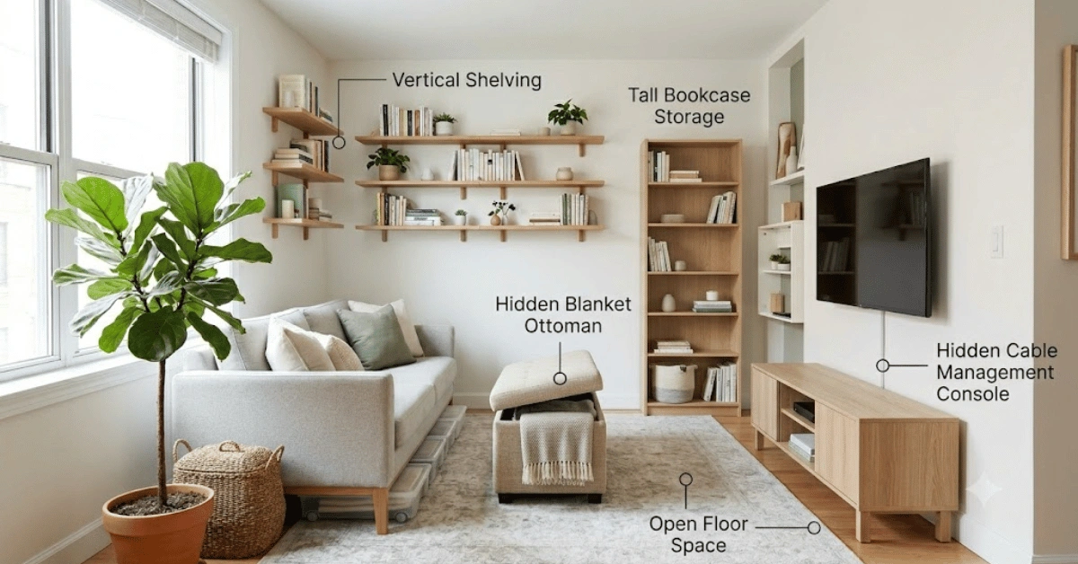 Vertical storage ideas using wall space for a small apartment entryway