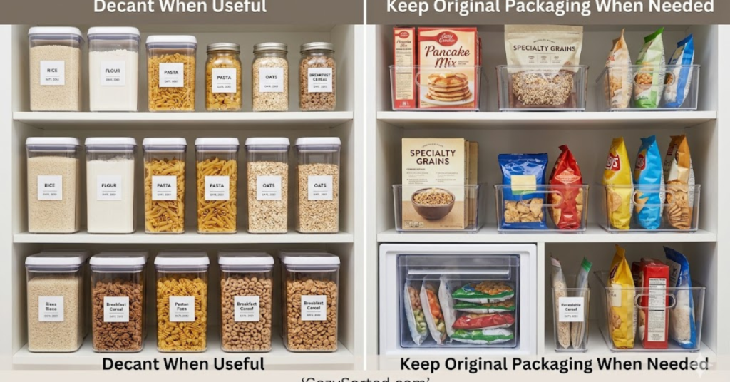 Decanting food storage versus keeping food in original packaging