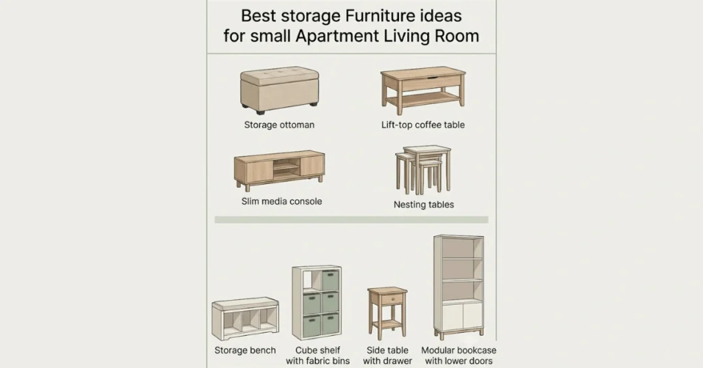 Best storage furniture ideas for small apartment living rooms