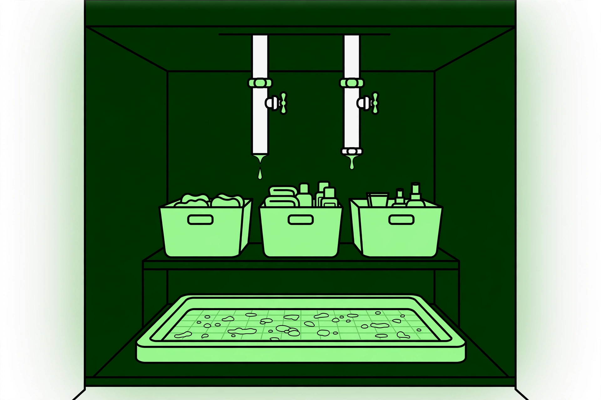 Raised-lip waterproof mat catching water drips under bathroom sink pipes